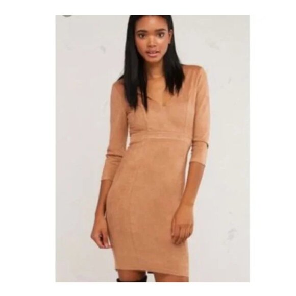 Akira Chicago Deep V-neck Faux Suede Dress - Picture 2 of 8